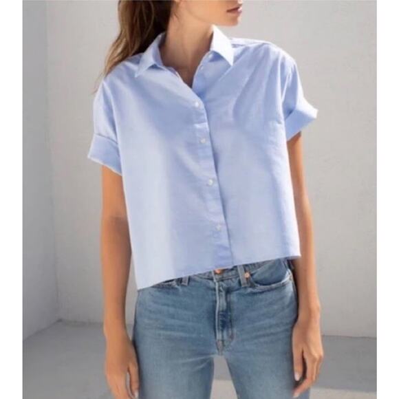 AYR Tops - AYR Women's The Book Club Cropped Button Down Top Oxford Blue Womens Size L